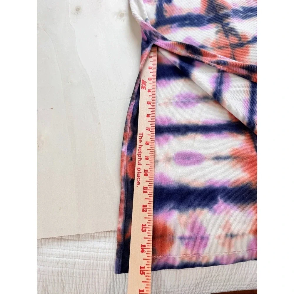 YFB Tie Dye Ribbed Midi Tank Dress Womens S Racerback Bodycon White Blue Pink